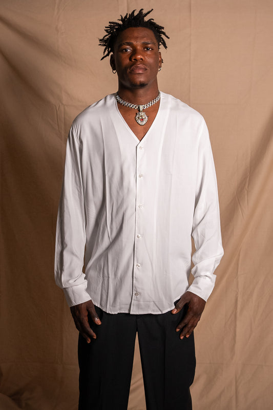 BLACK CIRCUS- Viscose Pointed Neck shirt ( White)