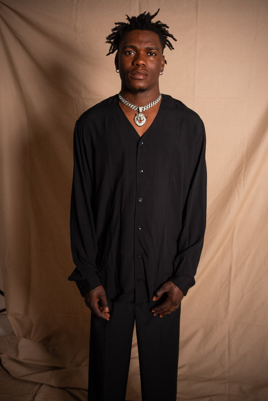 BLACK CIRCUS- Viscose Pointed Neck shirt ( Black)