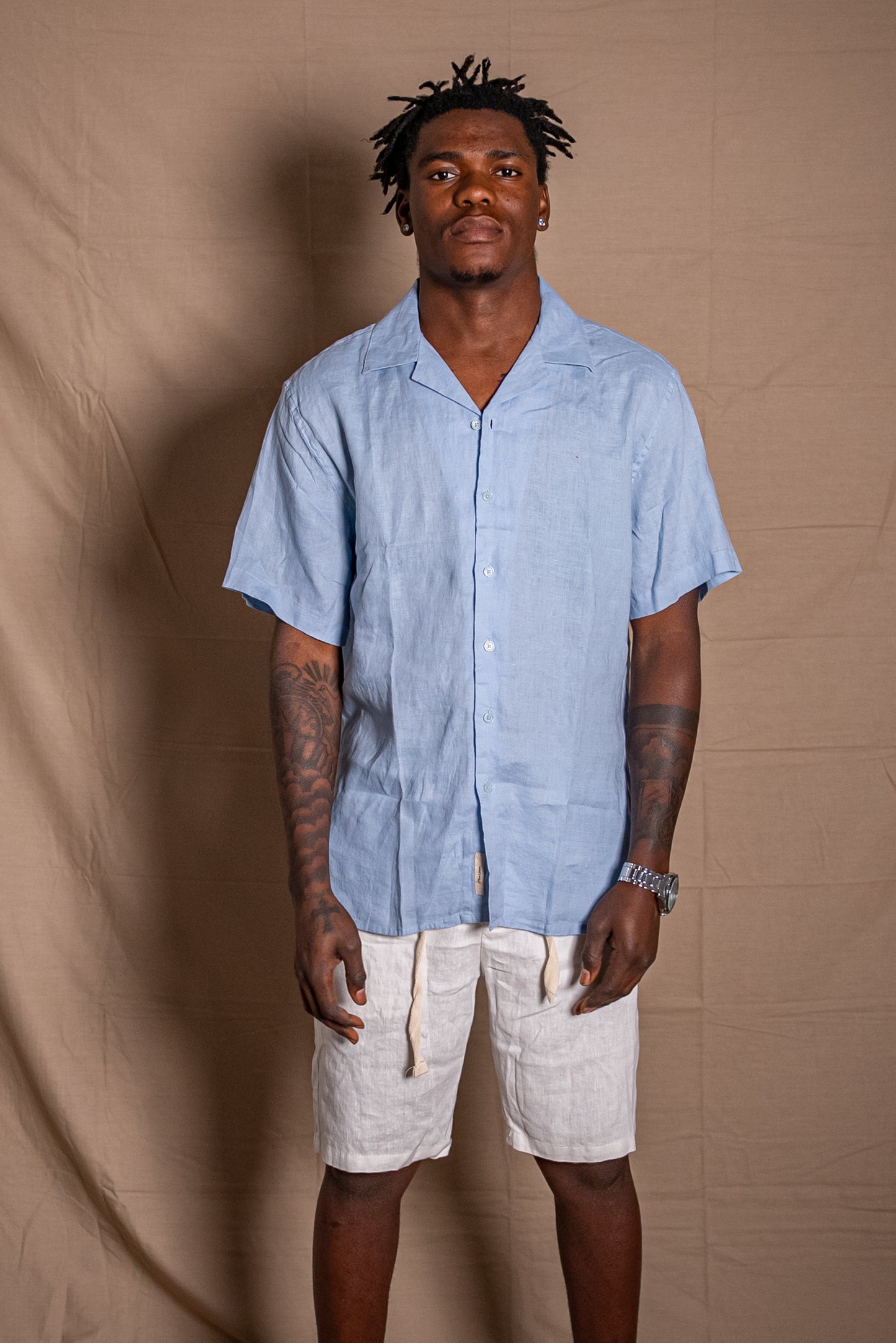 HALF SLEEVE LINEN SHIRT - SKY