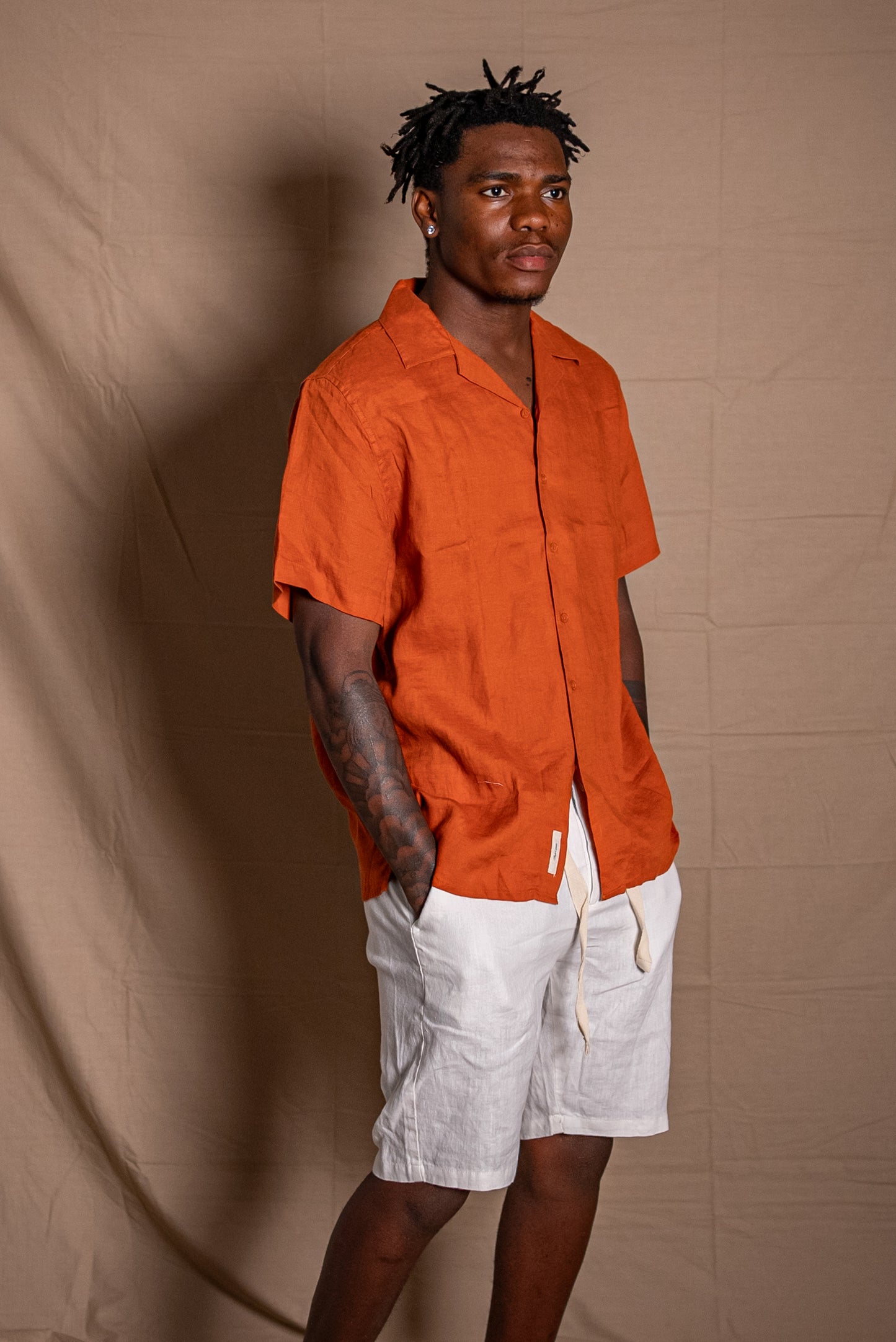 HALF SLEEVE LINEN SHIRT - RUST