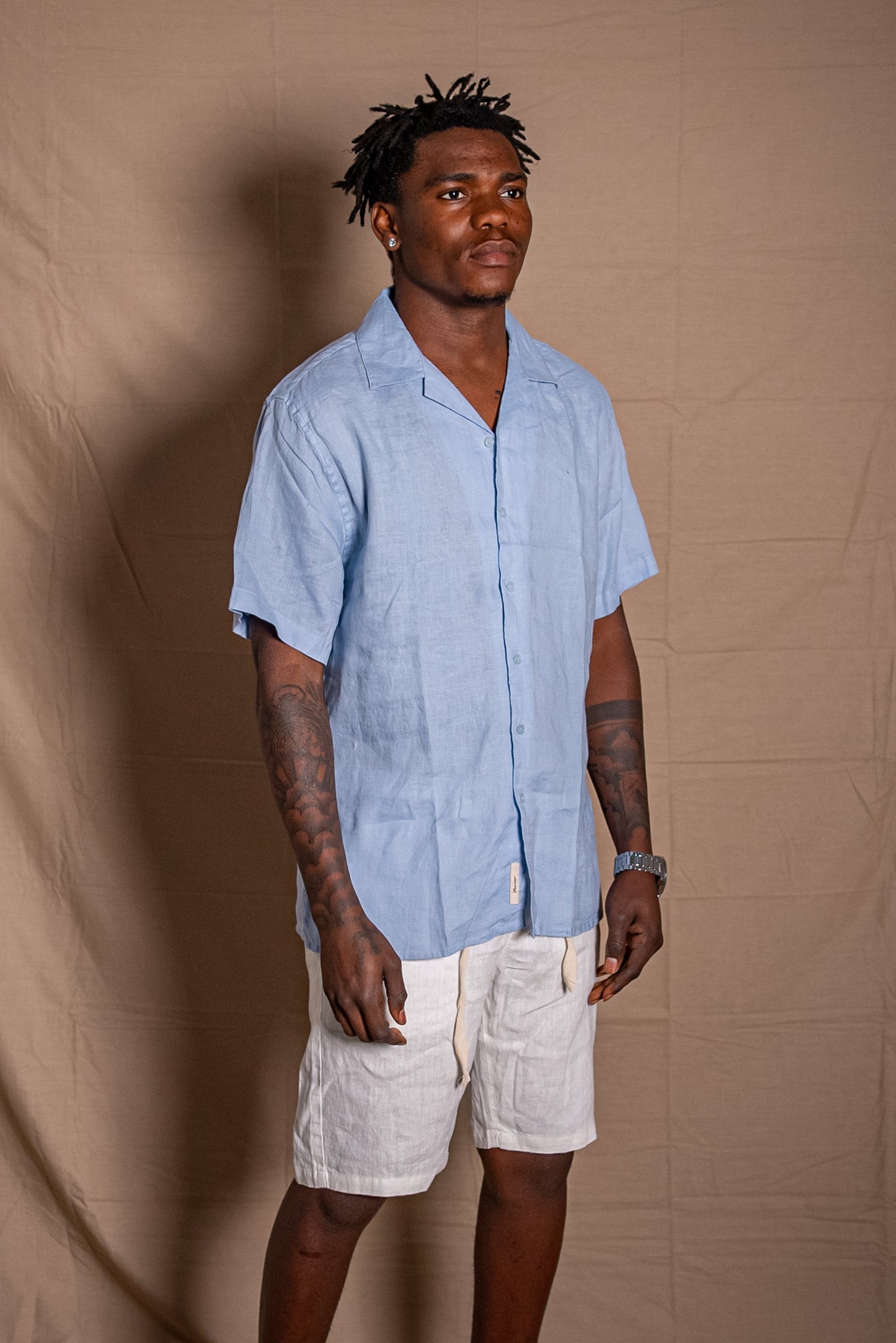 HALF SLEEVE LINEN SHIRT - SKY