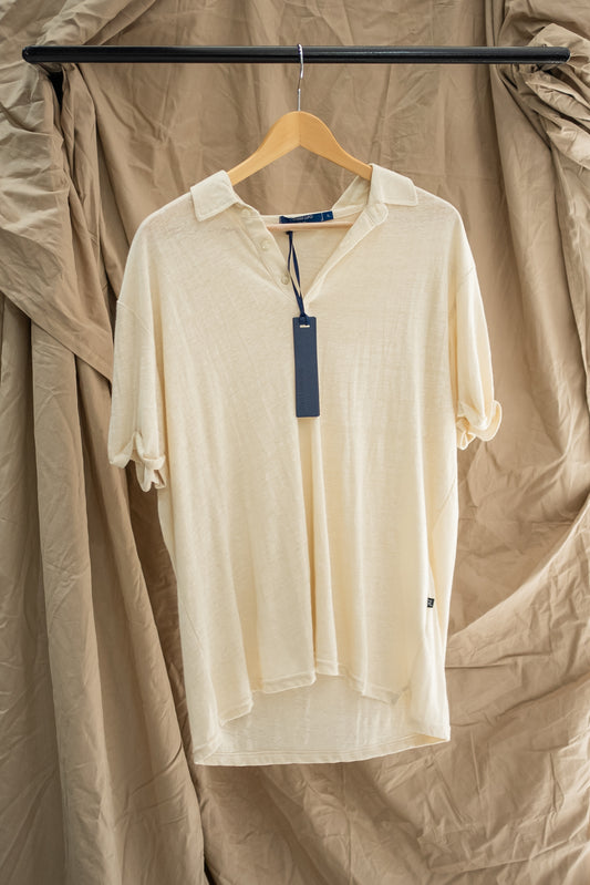 LINEN POLO T-SHIRT - BEIGE