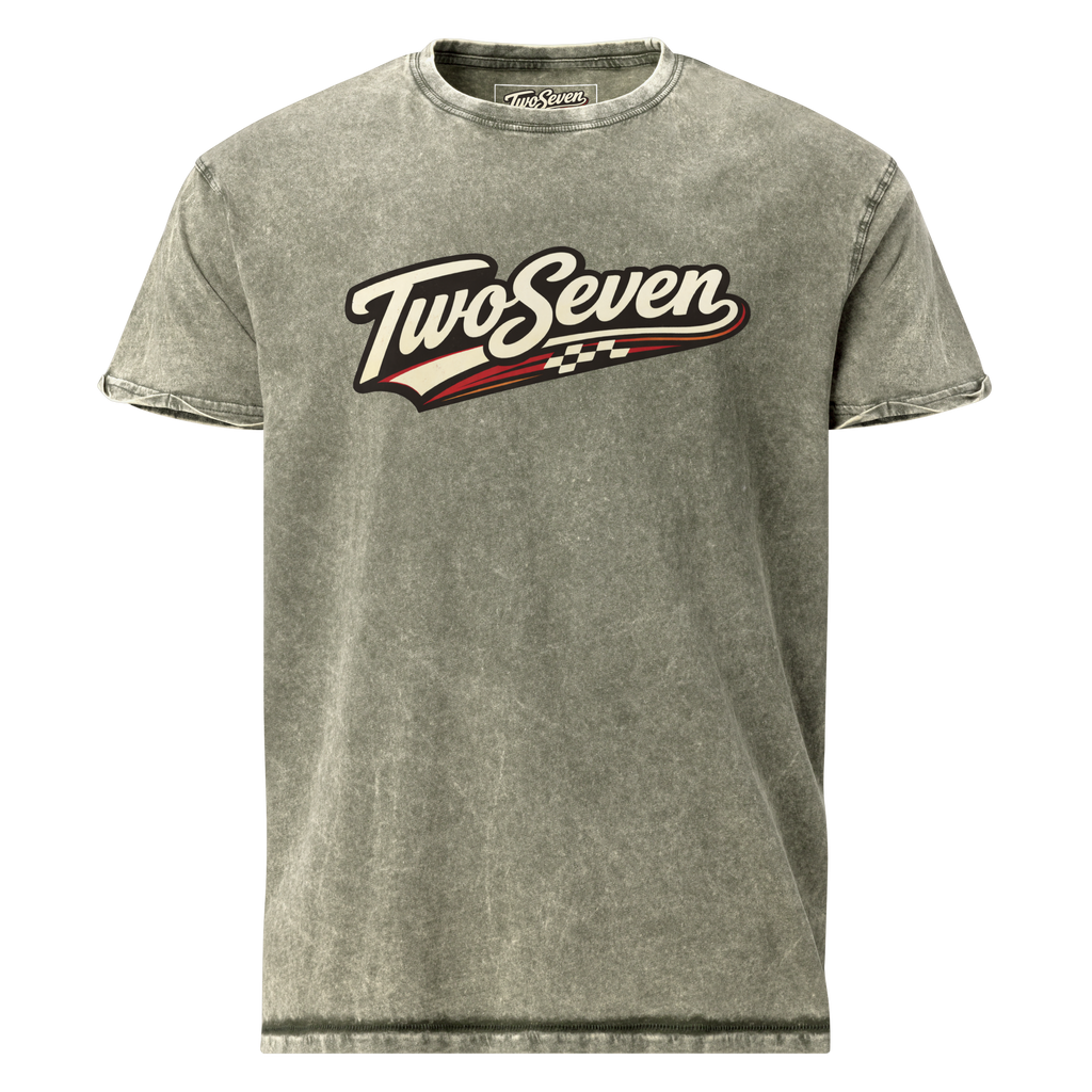 TwoSeven Denim Effect Vintage Logo Tee - Army Green