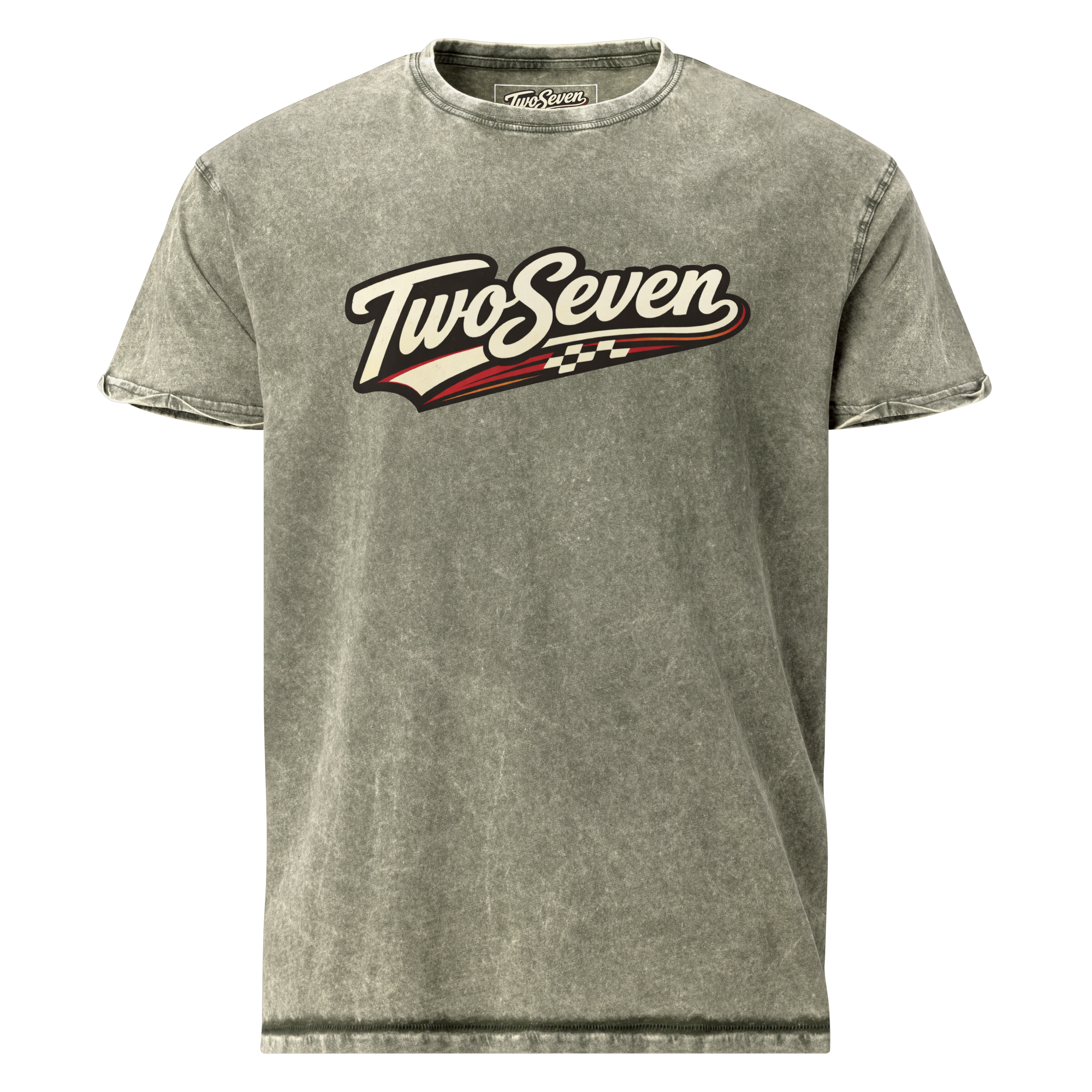 TwoSeven Denim Effect Vintage Logo Tee - Army Green