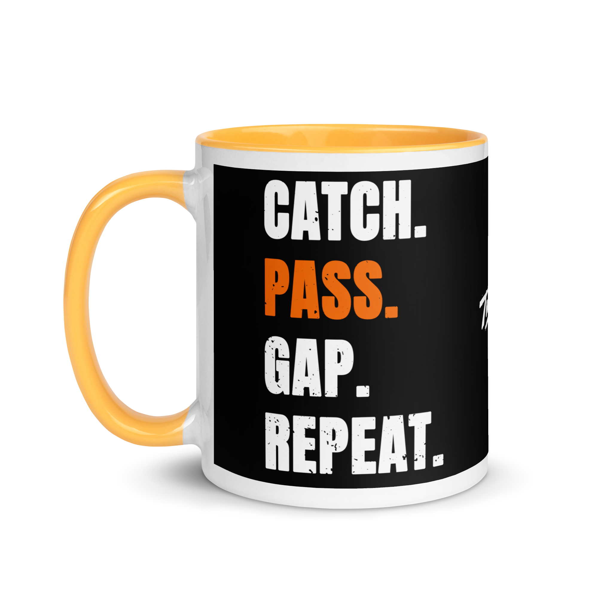 Orange Catch. Pass. Gap. Repeat Mug