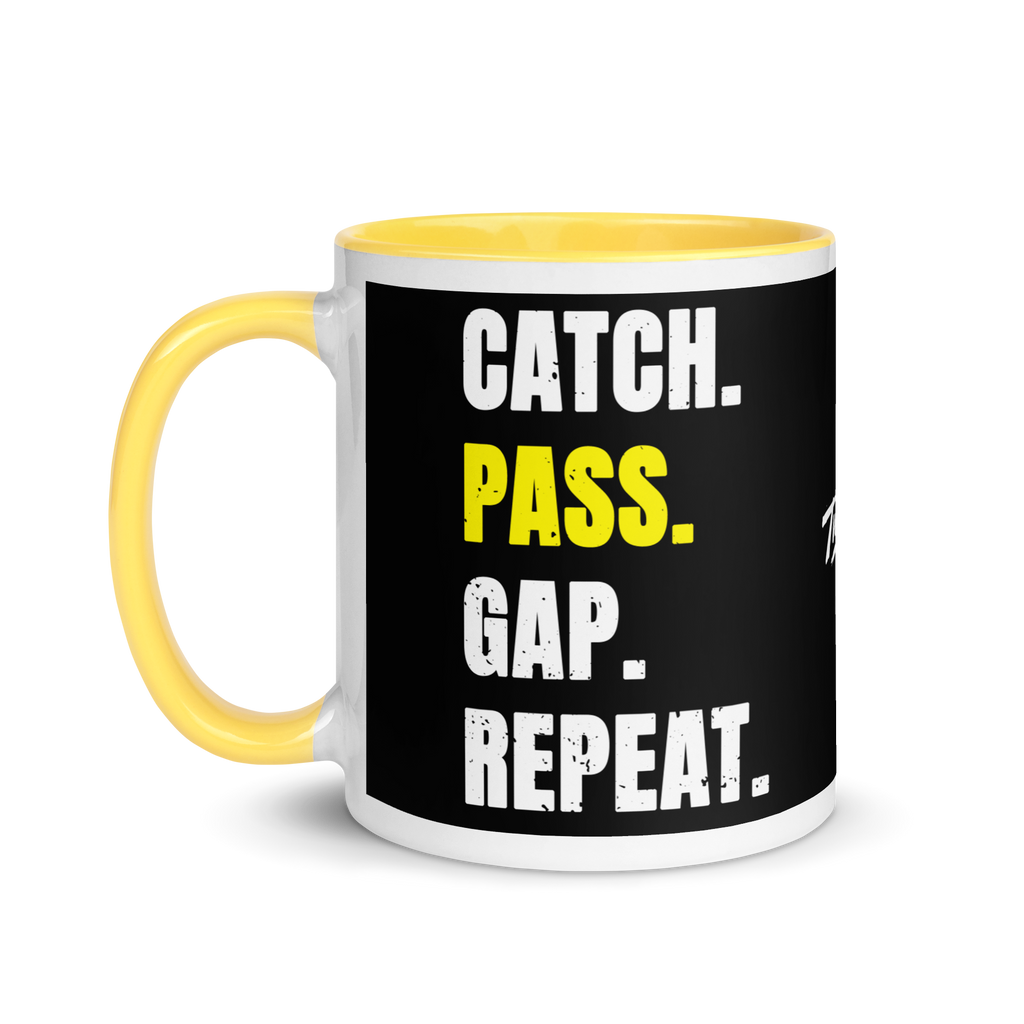 Yellow Catch. Pass. Gap. Repeat Mug