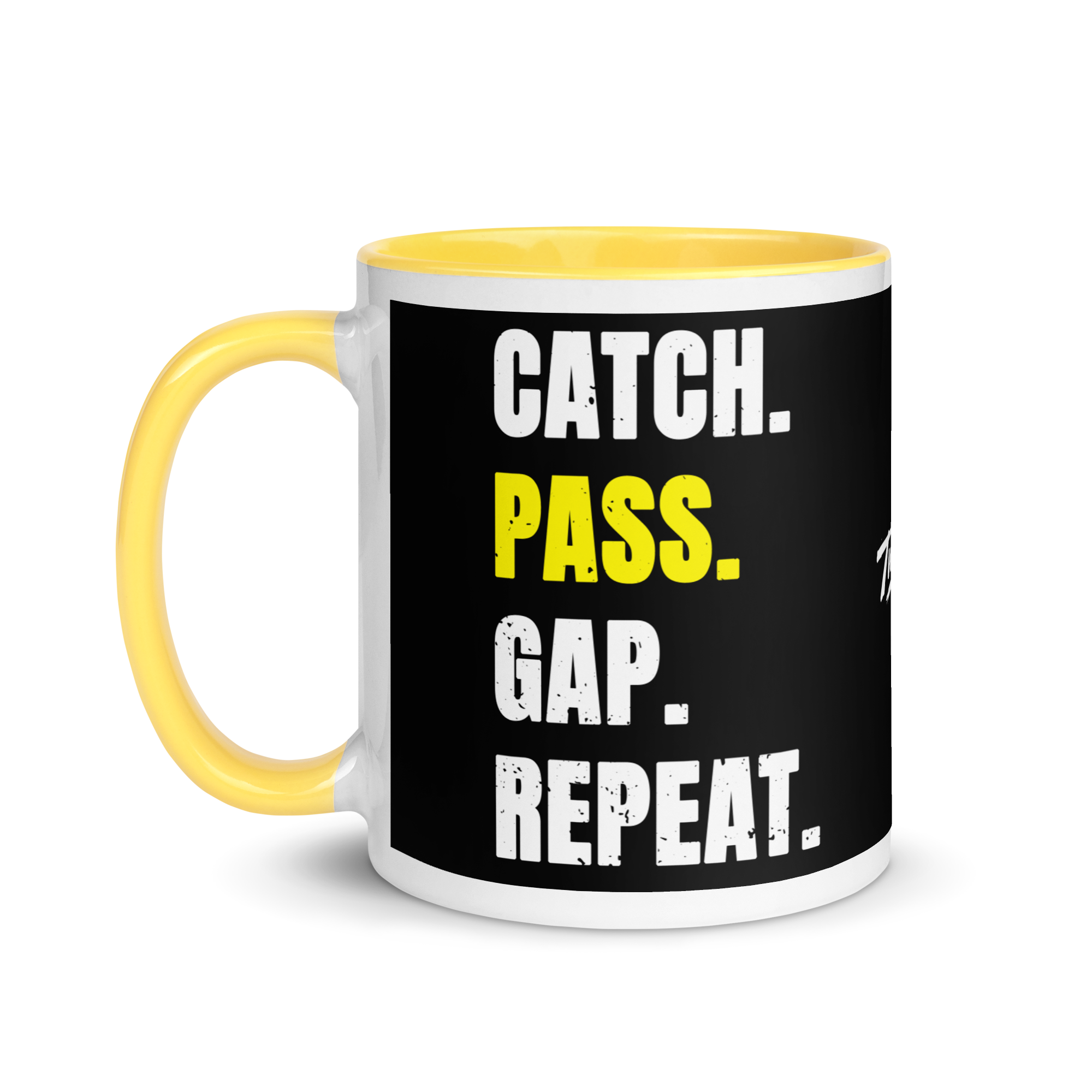 Yellow Catch. Pass. Gap. Repeat Mug