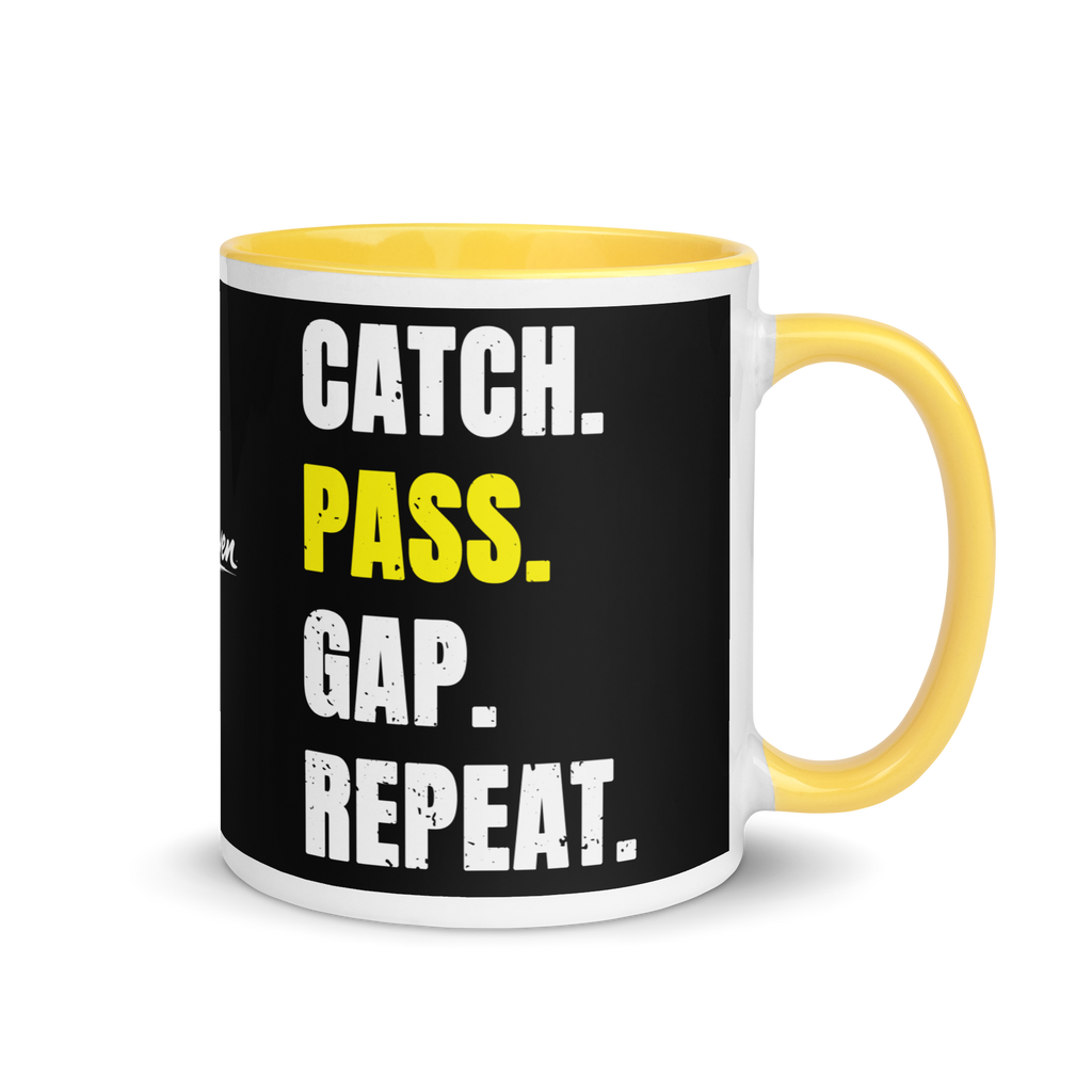 Yellow Catch. Pass. Gap. Repeat Mug