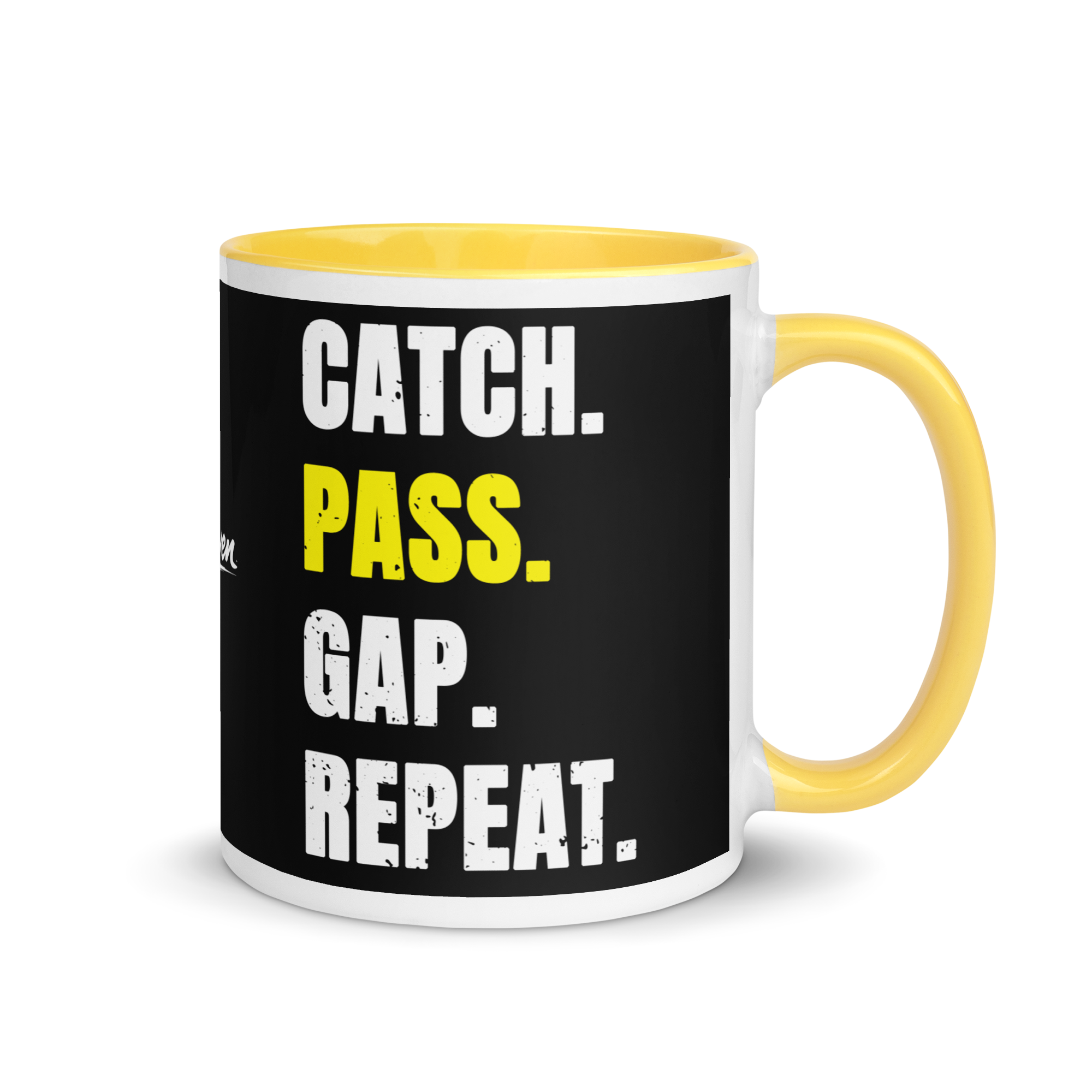 Yellow Catch. Pass. Gap. Repeat Mug